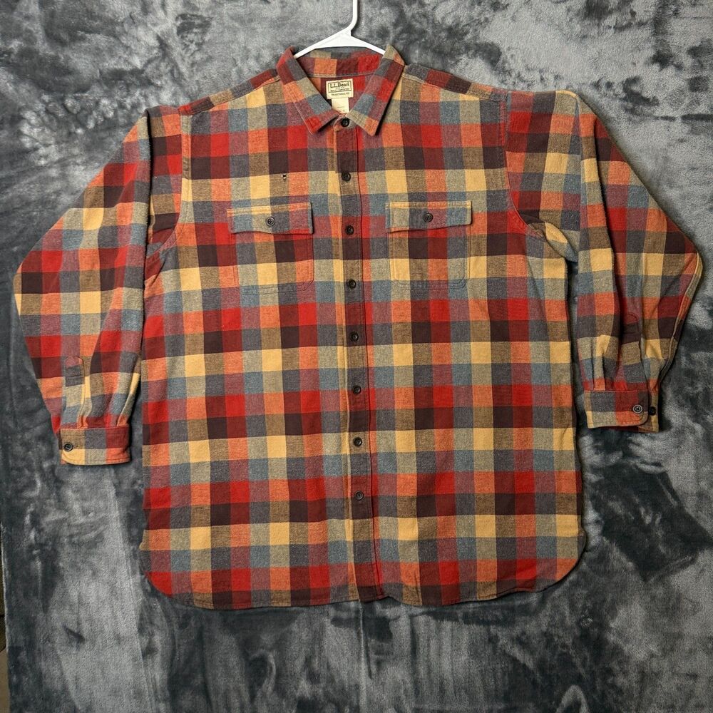L.L. Bean Flannel Lined Long Sleeve Button Up Plaid Red Multicolor XXL-TL